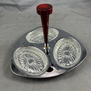 Vtg MCM Bakelite Handle Gourmates Glo-Hill Serving Tray Condiment Candy 3 dish